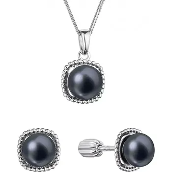 Náušnice Perlová souprava čtverec s černou říční perlou 29065.3B black