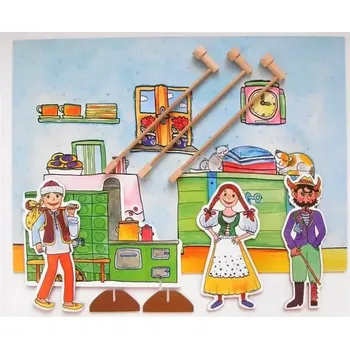 Loutkové divadlo Loutkové divadlo - Čert a Káča, loutky, tyčky, kulisy, pozadí