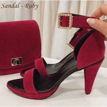 Dámské lodičky Semišové svatební sandály - rubínové Velikost obuvi: 34