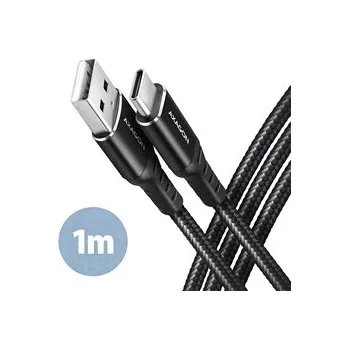 Datový kabel AXAGON , HQ kabel USB-C <-> USB-A, 1m, USB 2.0, 3A, ALU, oplet, černý BUCM-AM10AB