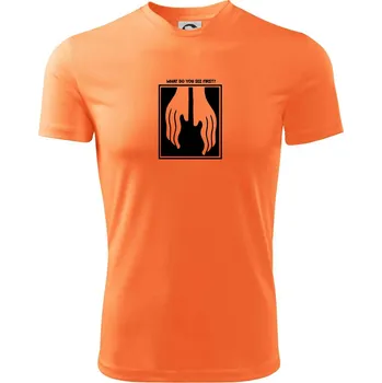 Chlapecké tričko What do you see first? Kytara - Ruce - Dětské triko sportovní (dresovina) - 122 cm/6 let ( Neon mandarine )