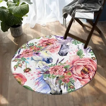 Koberec Kulatý koberec s 3D divokým koněm - 6,180 cm x 180 cm