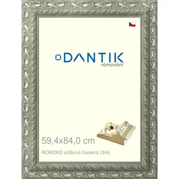 Rám na obraz DANTIK rámeček 59,4x84 | ROKOKO stříbrná házená (Plexi Čiré) (Vyrobeno s láskou u nás v DANTIKU)