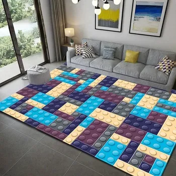 Koberec Geometrický barevný koberec do obýváku ložnice | styl Lego - 11,60 x 90 cm 24 x 36 palců