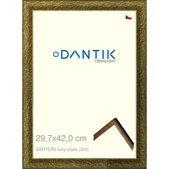 Rám na obraz DANTIK rámeček 29,7x42 | SARTORI listy zlatá (Plexi Čiré) (Vyrobeno s láskou u nás v DANTIKU)