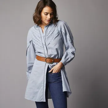 Dlouhá tunika s knoflíčky a volány tmavě modrá 48