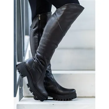 Dámské kozačky Vysoké černé kozačky z pravé kůže GRASSO KOT černé, VELIKOST 40