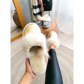 Dámské pantofle Dámské kožené papuče zlaté s kožešinkou zavřené model-23, VELIKOST 39