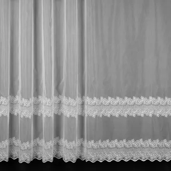 Záclona Voálová záclona 14719, vyšívané lístky, s bordurou, bílá, výška 120cm ( v metráži)