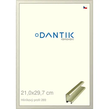 Rám na obraz DANTIK rámeček 21x29,7 | ALU profil 7269 zlatá matná (Sklo Čiré) (Vyrobeno s láskou u nás v DANTIKU)