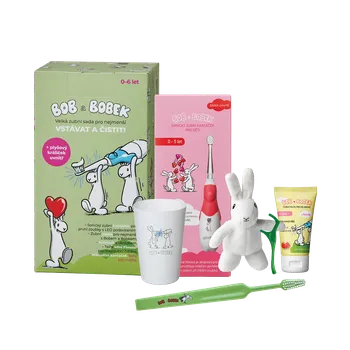 Kosmetická sada Bob a Bobek velká zubní sada pro nejmenší s červeným sonickým kartáčkem