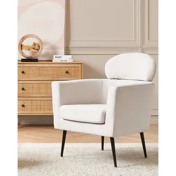 Křeslo Křeslo krémově bílé látkové čalounění černé nohy s opěrkou hlavy opěradlo retro glamour art deco styl Beliani