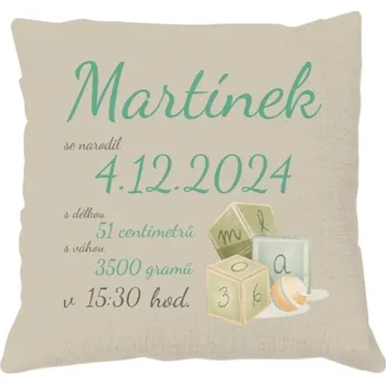 Bytový textil Polštář lněný vzhled s potiskem Miminko chlapeček polštář