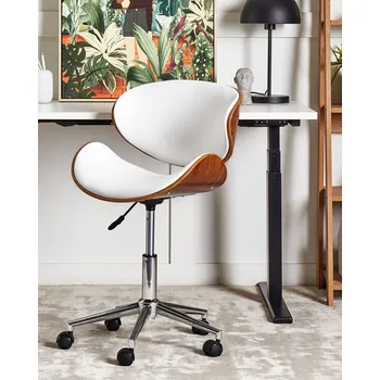 Bílá pracovní stolička s kolečky, pohodlné sedadlo ze syntetické kůže, moderní Beliani