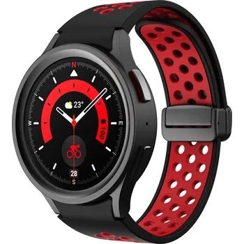 Příslušenství k chytrým hodinkám Perforovaný magnetický řemínek pro Samsung Watch 4/5/6 Barva: Černo-červený s černou přezkou