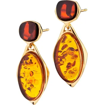 Náušnice Pozlacené stříbrné náušnice s jantary - AP532-0978