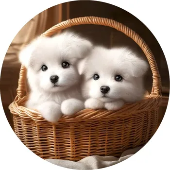 Jedlá dekorace na dort Jedlý papír štěňata v košíku