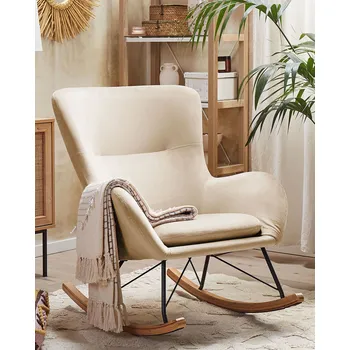Křeslo Houpací křeslo béžové sametová látka dřevěné nohy obývací pokoj dětský pokoj elegantní Beliani