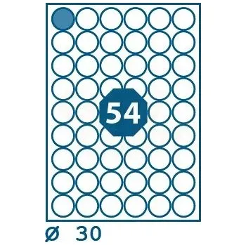 Speciální papír Předsekané papírové etikety: BEZ POTISKU - kulatá pr.30mm - (á 54ks)