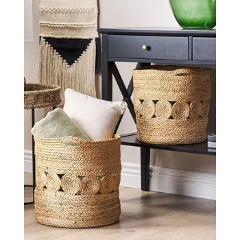 Koš na prádlo Sada úložných košů přírodní jutová 35/37 cm koš na prádlo doplňky do domácnosti boho design Beliani