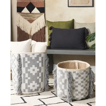 Úložný box Sada 2 úložných košů bílá šedá bavlna výška 40/45 cm koše na prádlo doplňky dekorace boho design Beliani
