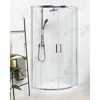 Sprchový kout stříbrný z tvrzeného skla hliněný rám dvojité dveře půlkruhový 80x80x185cm moderní styl Beliani