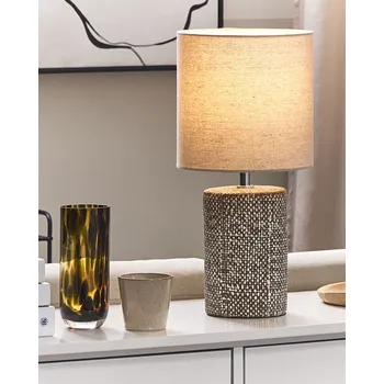 Lampička Stolní lampa hnědá keramická základna stínidlo lampa k posteli domácí dekorace Beliani