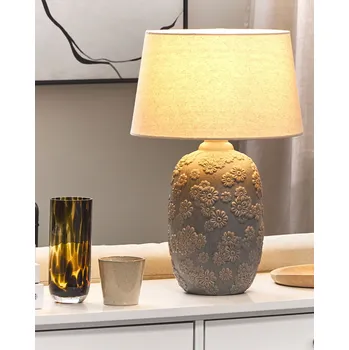 Stolní lampa šedá a béžová keramická 46 cm podstavec se vzorem béžové látkové stínidlo obývací pokoj ložnice Beliani