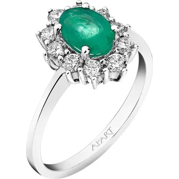 Prsten Prsten z bílého zlata s brilianty a smaragdem - ryzost 585 - 827