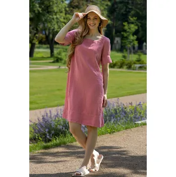 Dámské šaty H&D HOME DESIGN H&D dámské volné lněné šaty starorůžové Velikost: 40