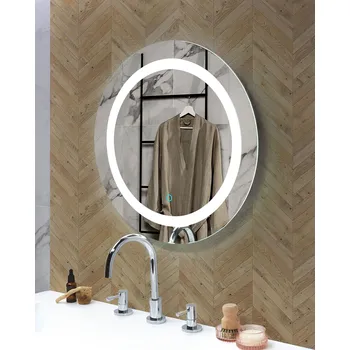 Zrcadlo Koupelnové zrcadlo stříbrné ø 58 cm plastové LED osvětlení s dotykovým senzorovým spínačem kulaté moderní Beliani