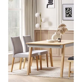 Jídelní židle Sada 2 jídelních židlí světle šedá látka kaučukové dřevo nohy čalouněno v tradičním skandinávském stylu Beliani