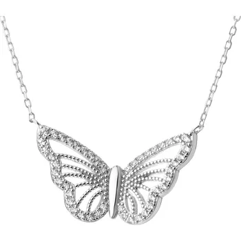 Náhrdelník Stříbrný náhrdelník se zirkony - motýl - AP536-8955