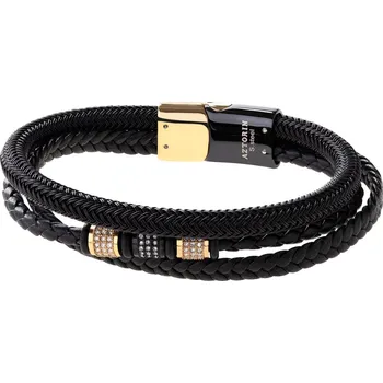 Náramek Náramek z ušlechtilé oceli a kůže se zirkony - AZ534-7889