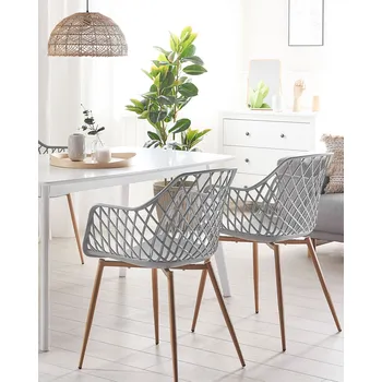 Jídelní židle Sada 2 jídelních židlí šedá syntetická sedačka ze světlého dřeva kovové nohy otevřené čisté zadní moderní obývací pokoj skandinávský styl Beliani