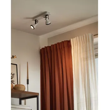 Stropní světlo bílé a černé kovové se 2 žárovkami nastavitelné rameno kuželovité stínidlo bodové světlo obdélníkové Beliani