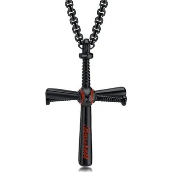 Šperk Přívěsek z chirurgické oceli černý křížek Baseball, Model včetně řetízku 3mm/ 60 cm Impress Jewelry 97k-cube