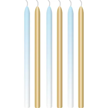 Dortová svíčka Dortové svíčky světle modré a zlaté s držáky 6 ks 12 cm Amscan 9910307