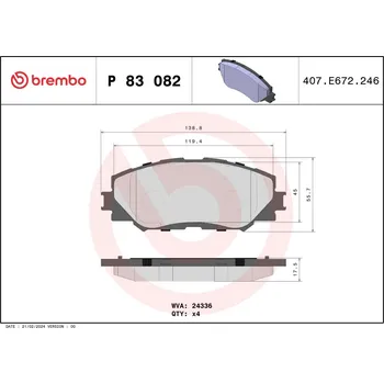 Autodíl Sada brzdových destiček, kotoučová brzda BREMBO P 83 082