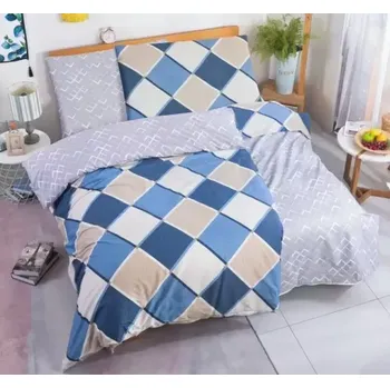 Povlečení Jahu povlečení bavlněný satén Káro modro béžové 140x200, 70x90 cm