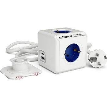Elektrická zásuvka Cubenest Powercube Extended USB PD 20W, A+C, 4x zásuvka, 1,5m, bílá/modrá - Schuko