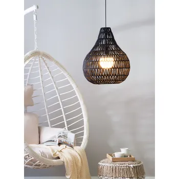 Osvětlení Závěsná lampa, černá, provázek, silná, pletená, boho styl Beliani