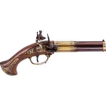Replika zbraně Replika pistole trojhlavňová, křesadlová, mosaz, Francie 18.stol