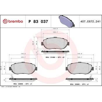 Brzdová destička Sada brzdových destiček, kotoučová brzda BREMBO P 83 037