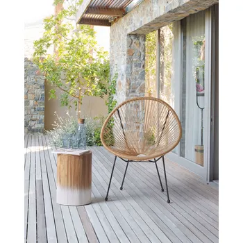 Venkovní křeslo přírodní umělý ratan pletená kulatá židle na balkon terasu moderní design Beliani