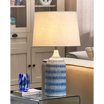 Lampička Stolní lampa modrá keramická základna 66 cm bílé látkové stínidlo klasická stolní lampa lampa k posteli Beliani