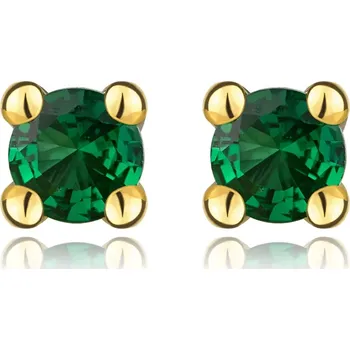 Náušnice Puzetové náušnice ze žlutého zlata 585 - syntetická smaragdově zelená