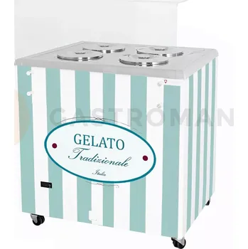 Zmrzlina Distributor na zmrzlinu, vitrína na zmrzlinu, konzervátor, retro, 4 tub, kulaté nádoby, 843x670x895 mm | RESTO QUALITY, GELATO POZETTI 4 PASTEL BLUE