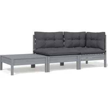 Zahradní pohovka 3dílná zahradní sedací souprava a podušky šedá masivní borovice Šedá 806672