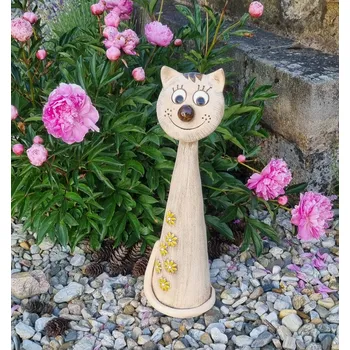 Zahradní dekorace Keramická kočička se žlutými květy 47 cm